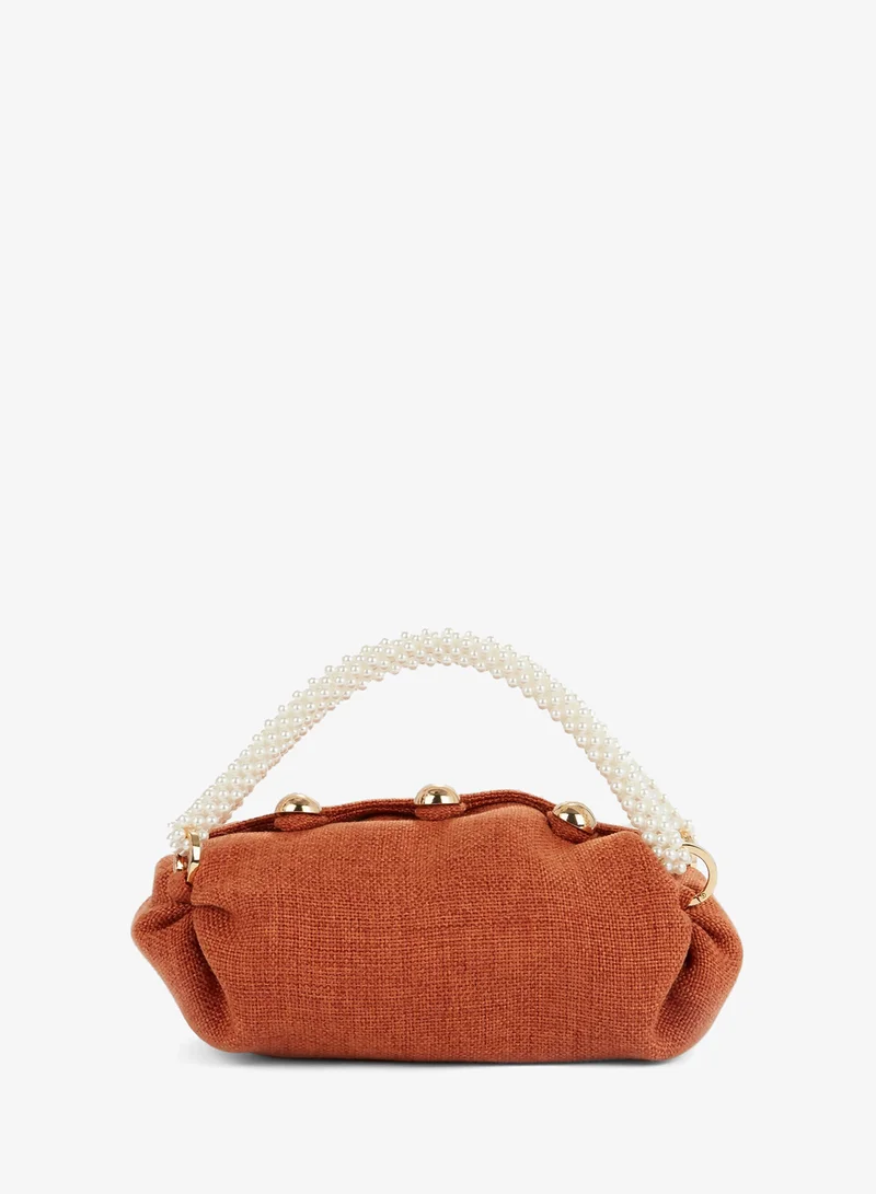 0711 Tbilisi Orange Small Nino Pearl Beaded Handle Tote Bag