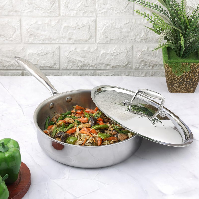 VINOD Vinod Platinum Triply Stainless Steel Sautepan with Lid 26 Litre 24 cm for CurryStirFryDeepFrySautRoast Induction and Gas Base 5 Year Warranty Silver - Image 2