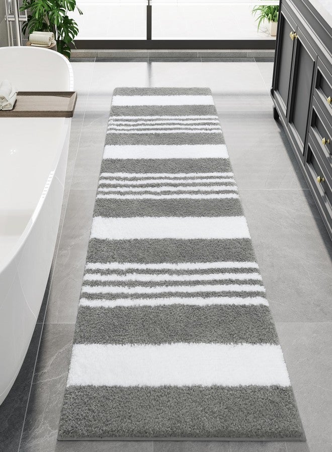 LOCHAS Long Bathroom Rugs Runner, 24" x 60" Large Bath Rug Non Slip Absorbent, Washable Microfiber Bathroom Mat Luxury Fluffy Soft, Shaggy Bath Mats for Shower Quick Dry, Grey - Image 1