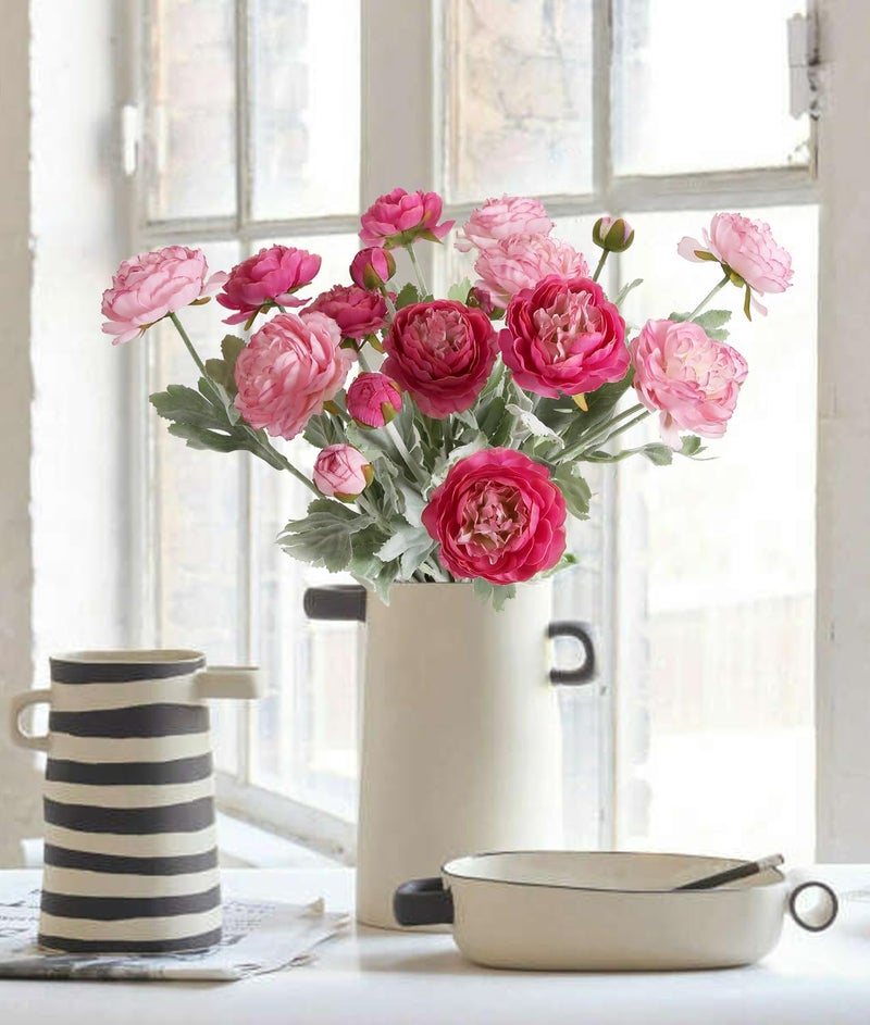 IPOPU Fake Peonies Artificial Ranunculus Flowers 6pcs 18Heads Pink Flowers Combo Hot Pink Silk Flowers 20.47" Artificial Flowers Bulk for Faux Floral Arrangements Home Table Decor (Multi-Pink) - Image 4