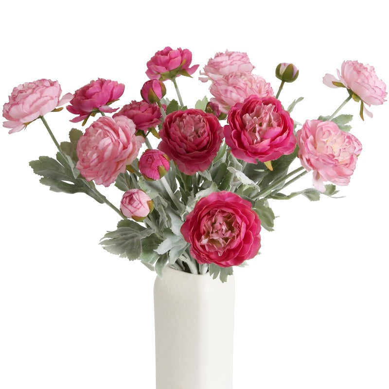 IPOPU Fake Peonies Artificial Ranunculus Flowers 6pcs 18Heads Pink Flowers Combo Hot Pink Silk Flowers 20.47" Artificial Flowers Bulk for Faux Floral Arrangements Home Table Decor (Multi-Pink) - Image 1