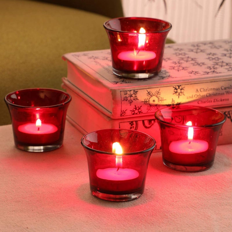 Decent Glass Tealight Candle Holder Glass Votive for Wedding Birthday Holiday Home Decoration Set of 6 Red 6