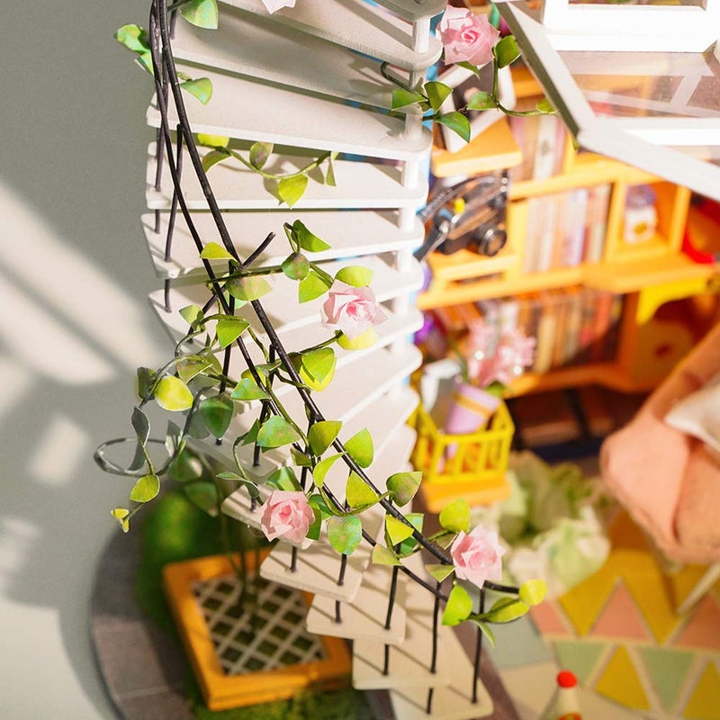 ROBOTIME DIY Miniature Dollhouse Kit - 1:24 Scale Miniature House Kit with LED Light - Tiny House Kit with Furniture Best Birthday for Women and Men - Image 5