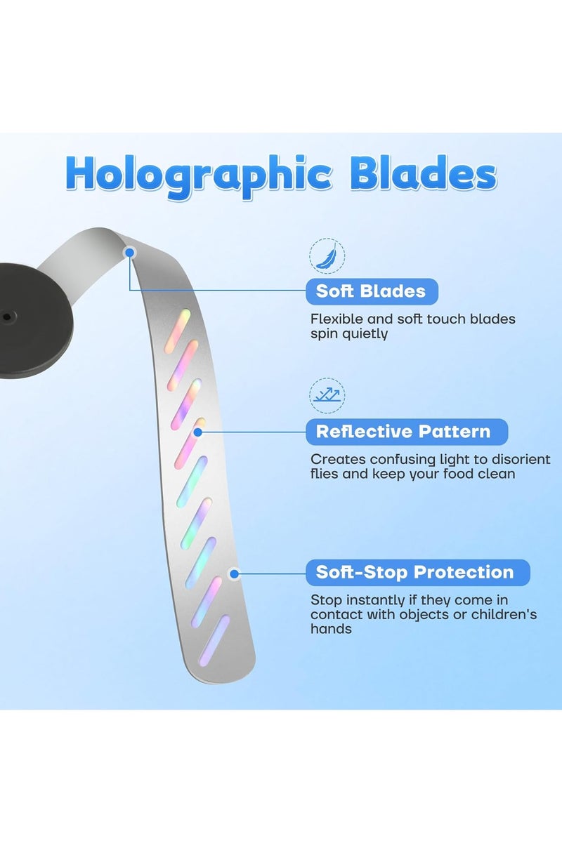 GNAFOTU Fly Fans for Tables,Table Top Fly Fan Fly Spinner with Holographic Blades, Batteries Powered for Picnic, Kitchen, Party, Restaurant, and BBQ - Image 4