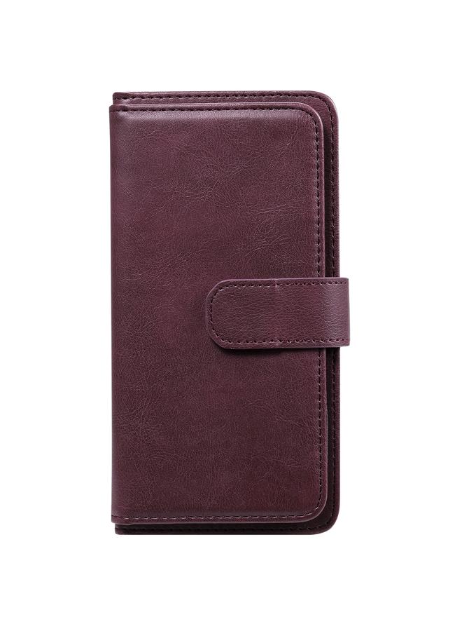 إيروريكس جراب لهاتف Huawei Y9a متعدد الوظائف بمشبك مغناطيسي نحاسي أفقي قابل للطي مصنوع من الجلد بلون سادة مع 10 فتحات للبطاقات ومحفظة وحامل وإطار للصور - Image 2