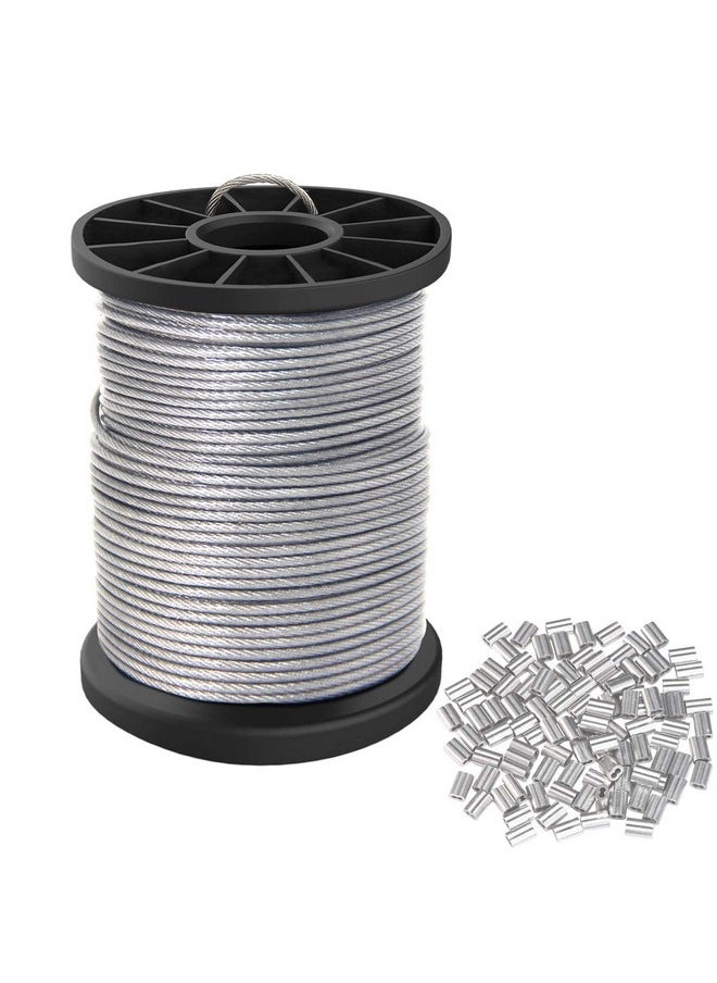 Cerpourt - Vinyl Coated Picture Hanging Wire 1.5Mm Up To 150Lbs 100 Feet(30.5M) Stainless Steel Picture Wire Spool With 40Pcs Aluminum Crimping Sleeves Heavy Wire For Hanging Picture Frame Artwork String Light - Image 1