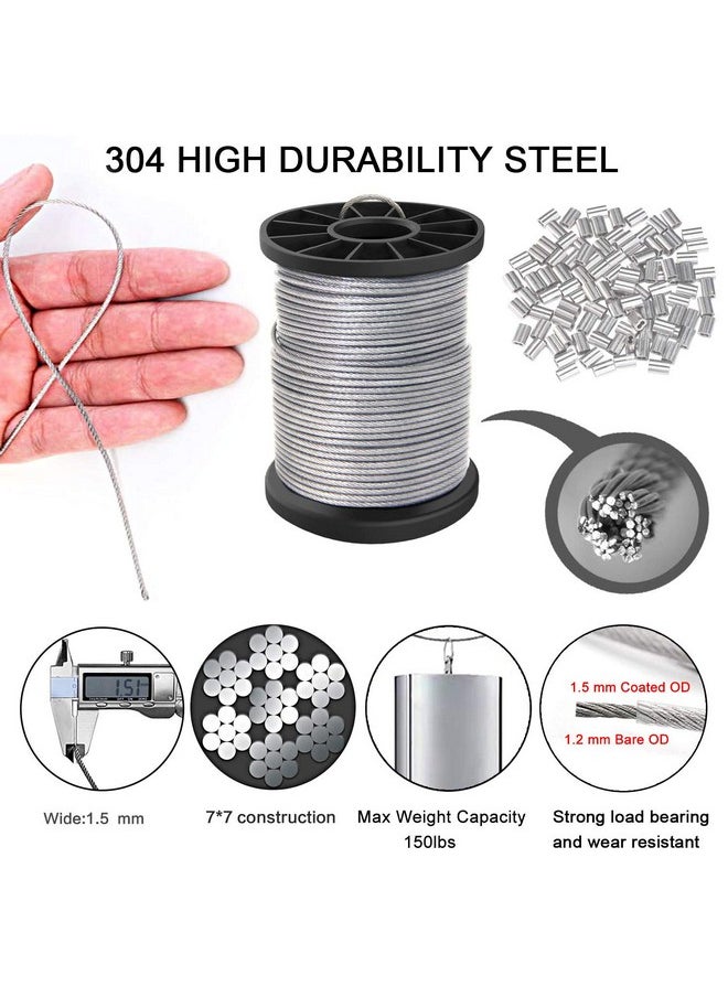 Cerpourt - Vinyl Coated Picture Hanging Wire 1.5Mm Up To 150Lbs 100 Feet(30.5M) Stainless Steel Picture Wire Spool With 40Pcs Aluminum Crimping Sleeves Heavy Wire For Hanging Picture Frame Artwork String Light - Image 1