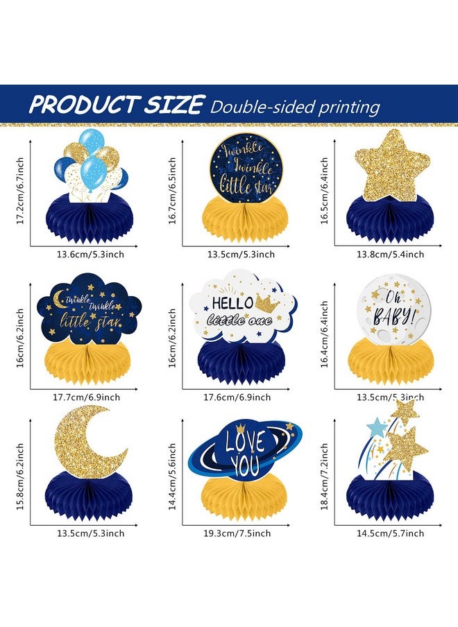 Outus - 9 Pieces Twinkle Twinkle Little Star Honeycomb Centerpieces Baby Shower Decor Star Party Table Toppers Cloud Glitter Little Star Table Decorations For Baby Shower Birthday Party(Blue And Gold) - Image 1