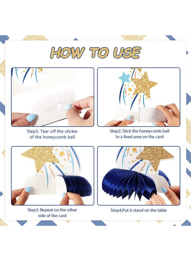 Outus - 9 Pieces Twinkle Twinkle Little Star Honeycomb Centerpieces Baby Shower Decor Star Party Table Toppers Cloud Glitter Little Star Table Decorations For Baby Shower Birthday Party(Blue And Gold) - Image 1