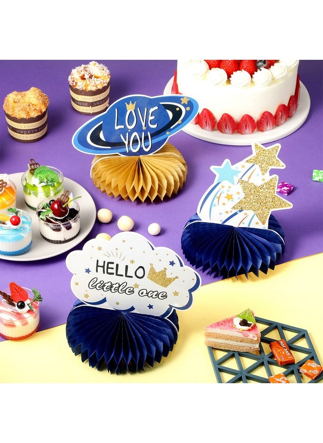 Outus - 9 Pieces Twinkle Twinkle Little Star Honeycomb Centerpieces Baby Shower Decor Star Party Table Toppers Cloud Glitter Little Star Table Decorations For Baby Shower Birthday Party(Blue And Gold) - Image 1