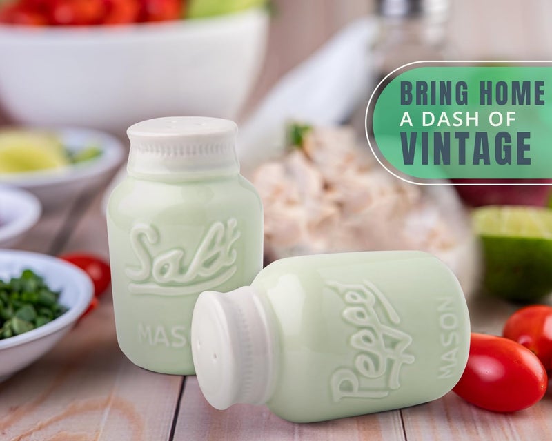 Comfify Mason Jar Salt & Pepper Shakers – Aqua Green Rustic Ceramic Kitchen Decor, Great for Farmhouse or Shabby Chic Homes - Image 3