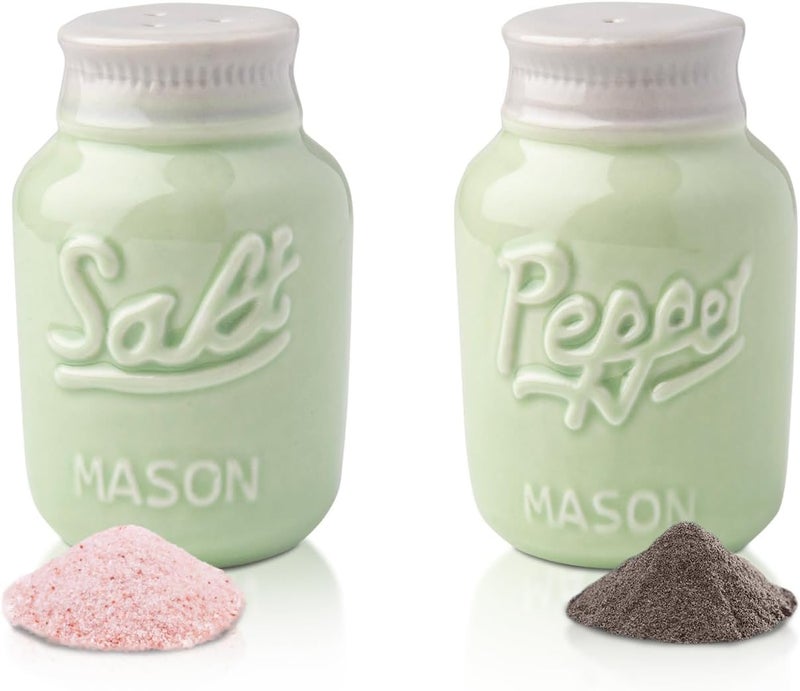 Comfify Mason Jar Salt & Pepper Shakers – Aqua Green Rustic Ceramic Kitchen Decor, Great for Farmhouse or Shabby Chic Homes - Image 1