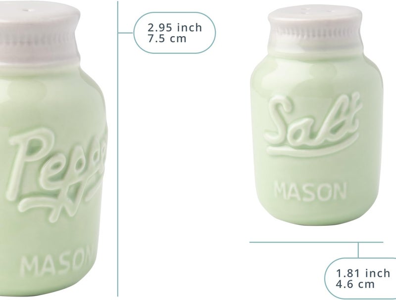 Comfify Mason Jar Salt & Pepper Shakers – Aqua Green Rustic Ceramic Kitchen Decor, Great for Farmhouse or Shabby Chic Homes - Image 2