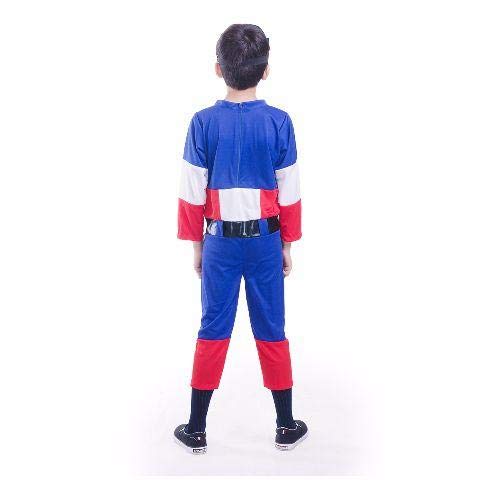 FancyDressWale American Soldier Jumpuit costume for Boys with Cape,Felt Mask and Plastic Shield; Blue; 6-8 Years - Image 5