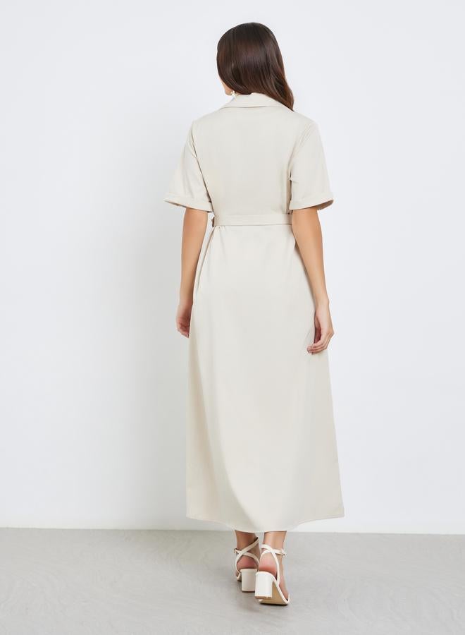 Styli Notch Lapel Belted A-Line Maxi Dress - Image 5