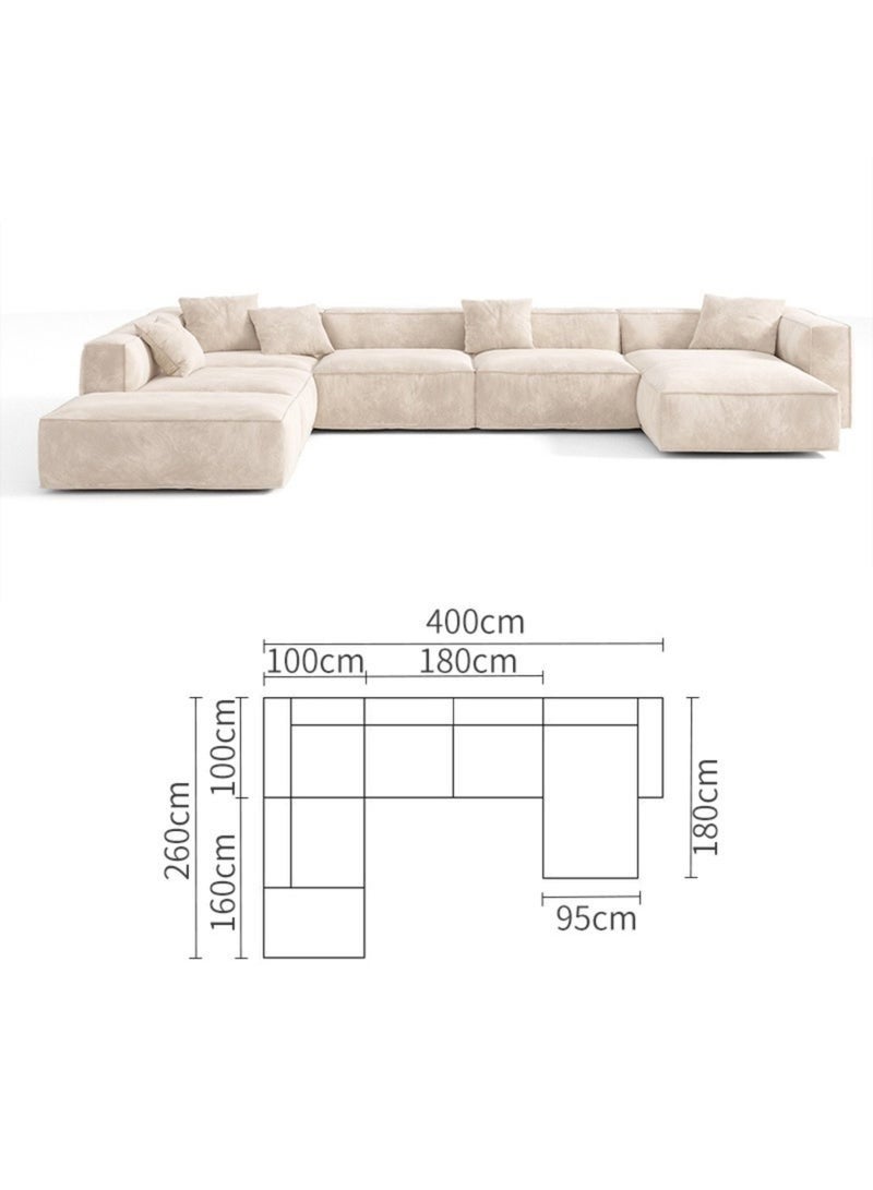 الزخارف للمفروشات إيميلينا كنبة مخملية 6 مقاعد بشكل U، كنبة سيكشنال عصرية لغرفة المعيشة – لون بيج - Image 3