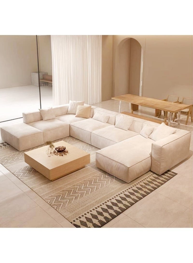 الزخارف للمفروشات إيميلينا كنبة مخملية 6 مقاعد بشكل U، كنبة سيكشنال عصرية لغرفة المعيشة – لون بيج - Image 1