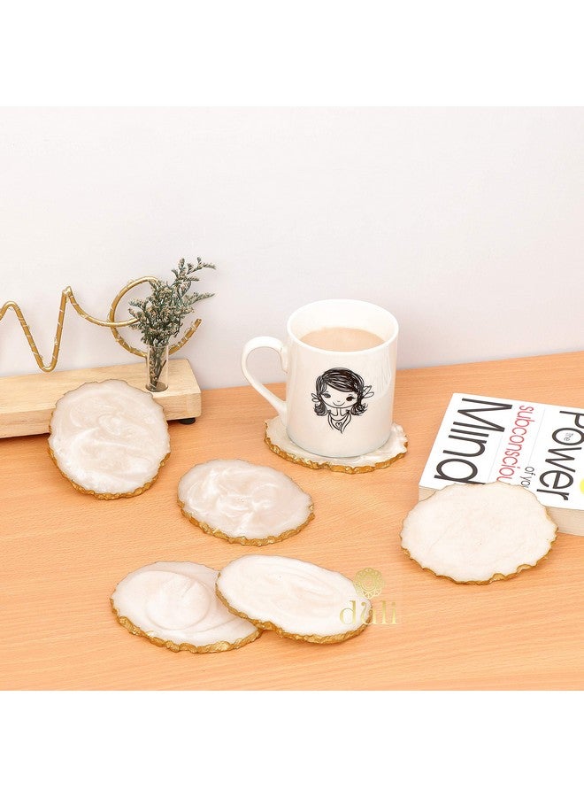 DULI Set of 6 Premium Resin Coasters Tea,Coffee Coasters (10 * 8 cm) (Cream) - Image 1