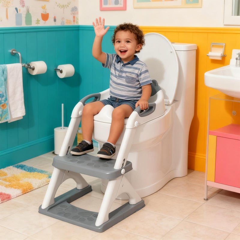SKYROKU Potty Training Seat, SKYROKU Upgrade Toddler Toilet Seat for Kids, 2in1 Potty Training Toilet, Guard Anti-Slip Pad Step Stool,New Sector-Shape Stabilized Base and Heavier More Reliable (8899 Grey) - Image 2