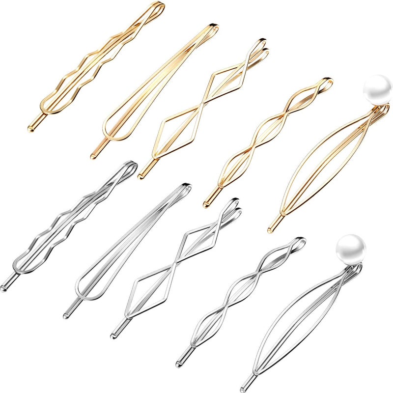 10 Pieces Geometric Metal Hair Clips and Barrettes for Women  Hair Styling Pins Minimalist Wedding Accessories and Headwear Gold Silver
