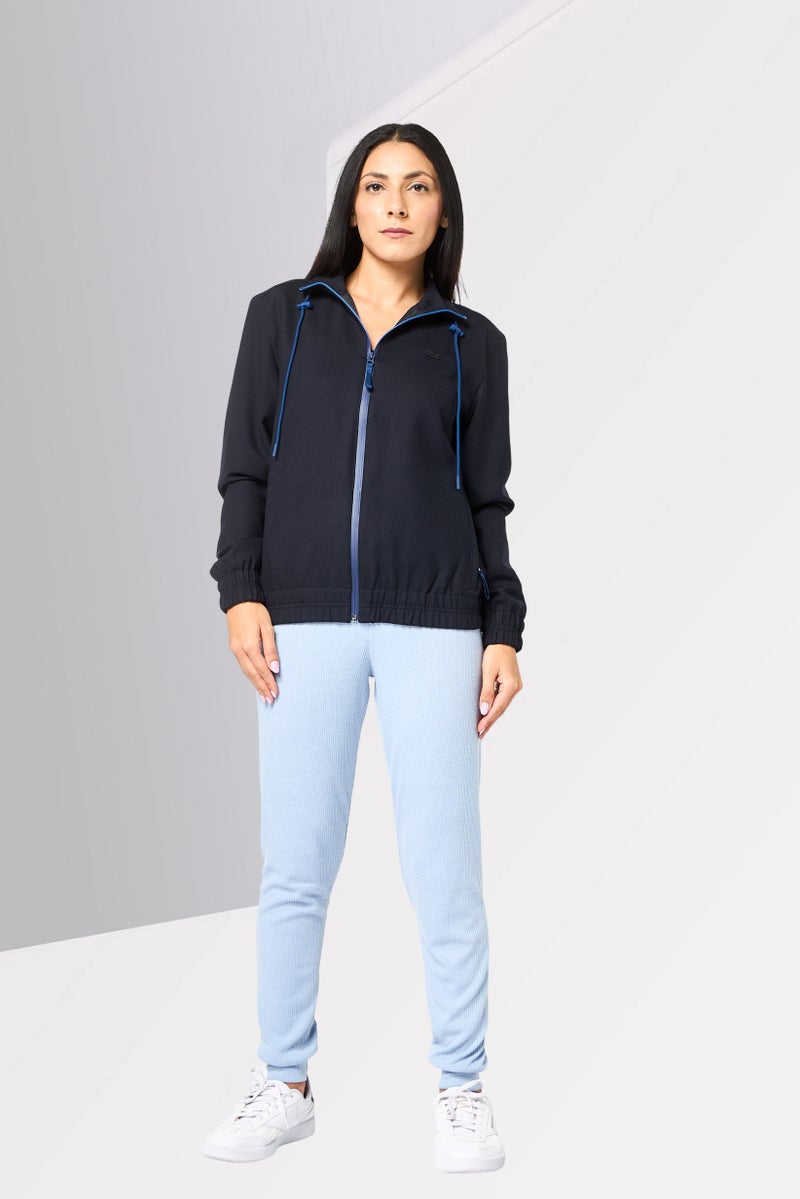 LACOSTE Women Spread Collar Brand Logo Bomber jacket, Navy - Image 2