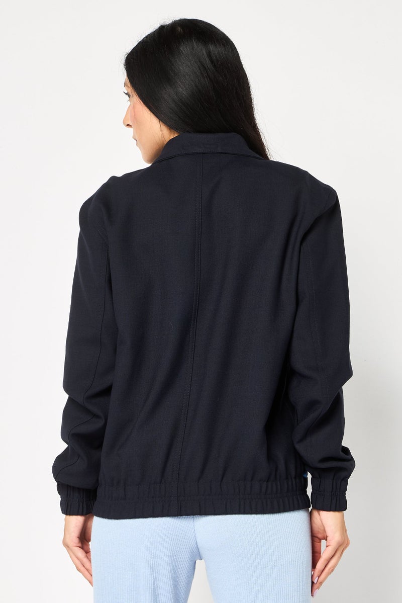 LACOSTE Women Spread Collar Brand Logo Bomber jacket, Navy - Image 4
