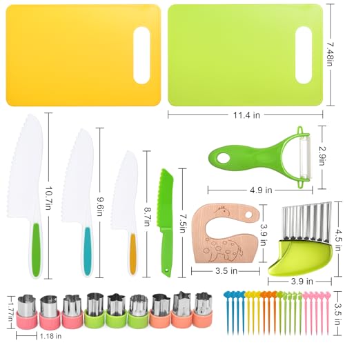 Reaeon 46 PCS Kids Knife Set Toddler Knifes for Real Cooking Montessori Kitchen Toys with Cutting Board Crinkle Cutters Kid Safe Knives Birthday Xmas Gift for Girls Boys - Image 5