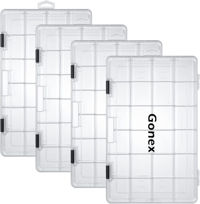 Gonex Fishing Tackle Boxes, 3600 3700 Tackle Trays with Adjustable Dividers, Clear Plastic Tackle Box Organizer Storage for Fishing Lure Bait Hook Jewelry Craft Beads Earring Container, 3 or 4 Packs - Image 1