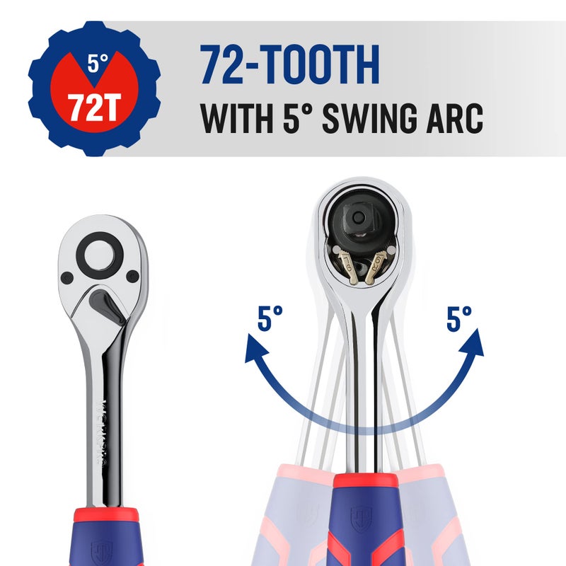 Workpro 1/2-Inch Drive Ratchet Wrench 72-Tooth Reversible Ratchet Quick-Release 1/2 Drive Ratchet Handle Cr-Mo Head Chrome Plated Finish - Image 5