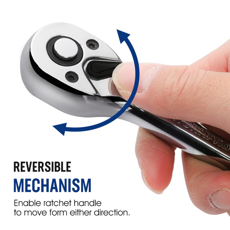 Workpro 1/2-Inch Drive Ratchet Wrench 72-Tooth Reversible Ratchet Quick-Release 1/2 Drive Ratchet Handle Cr-Mo Head Chrome Plated Finish - Image 3