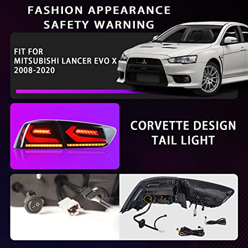 Archaic LED Tail lights Assembly for Mitsubishi Lancer EVO X(GSR) 2008-2020, w/Sequential Turn Signal Taillights, Full Led Rear Lamp w/Start Up Animation,Driver & Passenger Sides, Smoked - Image 5