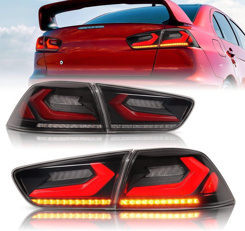 Archaic LED Tail lights Assembly for Mitsubishi Lancer EVO X(GSR) 2008-2020, w/Sequential Turn Signal Taillights, Full Led Rear Lamp w/Start Up Animation,Driver & Passenger Sides, Smoked - Image 1