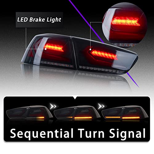 Archaic LED Tail lights Assembly for Mitsubishi Lancer EVO X(GSR) 2008-2020, w/Sequential Turn Signal Taillights, Full Led Rear Lamp w/Start Up Animation,Driver & Passenger Sides, Smoked - Image 4