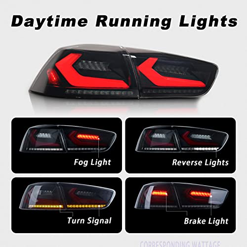 Archaic LED Tail lights Assembly for Mitsubishi Lancer EVO X(GSR) 2008-2020, w/Sequential Turn Signal Taillights, Full Led Rear Lamp w/Start Up Animation,Driver & Passenger Sides, Smoked - Image 2