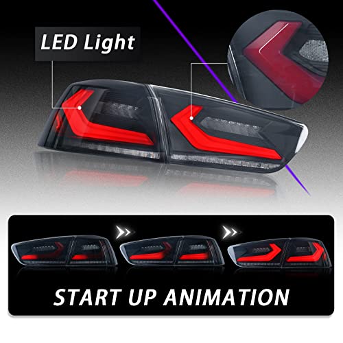 Archaic LED Tail lights Assembly for Mitsubishi Lancer EVO X(GSR) 2008-2020, w/Sequential Turn Signal Taillights, Full Led Rear Lamp w/Start Up Animation,Driver & Passenger Sides, Smoked - Image 3