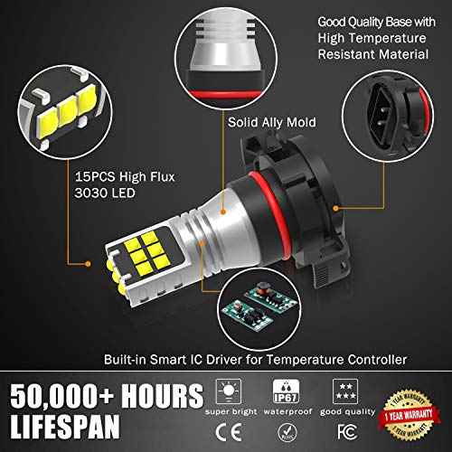AUTOGINE 2504 PSX24W LED Fog Light Bulbs, 2600 Lumens Extremely Bright 3030-SMD 12276 LED Bulbs for Auto Motorcycle Cars Trucks SUV Fog DRL Lights(6000K Xenon White) - Image 5