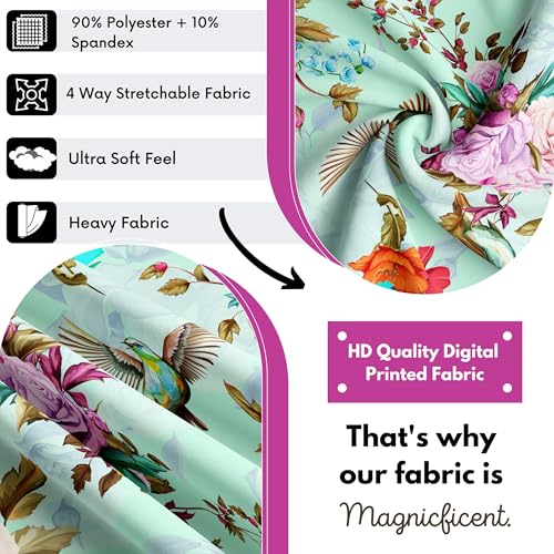 BRIDA® Stretchable Floral Geometric Printed Dining Chair Covers Set of 4 Seater Elastic Chair Seat Case Protector, Slipcovers (Sea Green Flowers), Polyester;Polyester Blend - Image 4