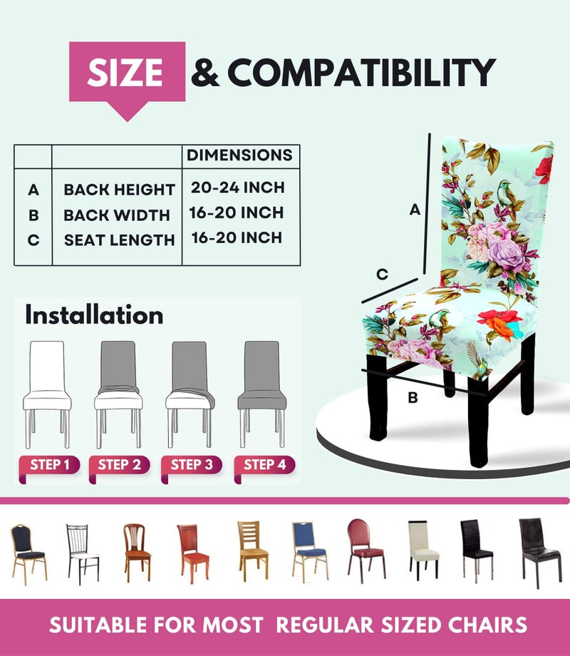 BRIDA® Stretchable Floral Geometric Printed Dining Chair Covers Set of 4 Seater Elastic Chair Seat Case Protector, Slipcovers (Sea Green Flowers), Polyester;Polyester Blend - Image 5