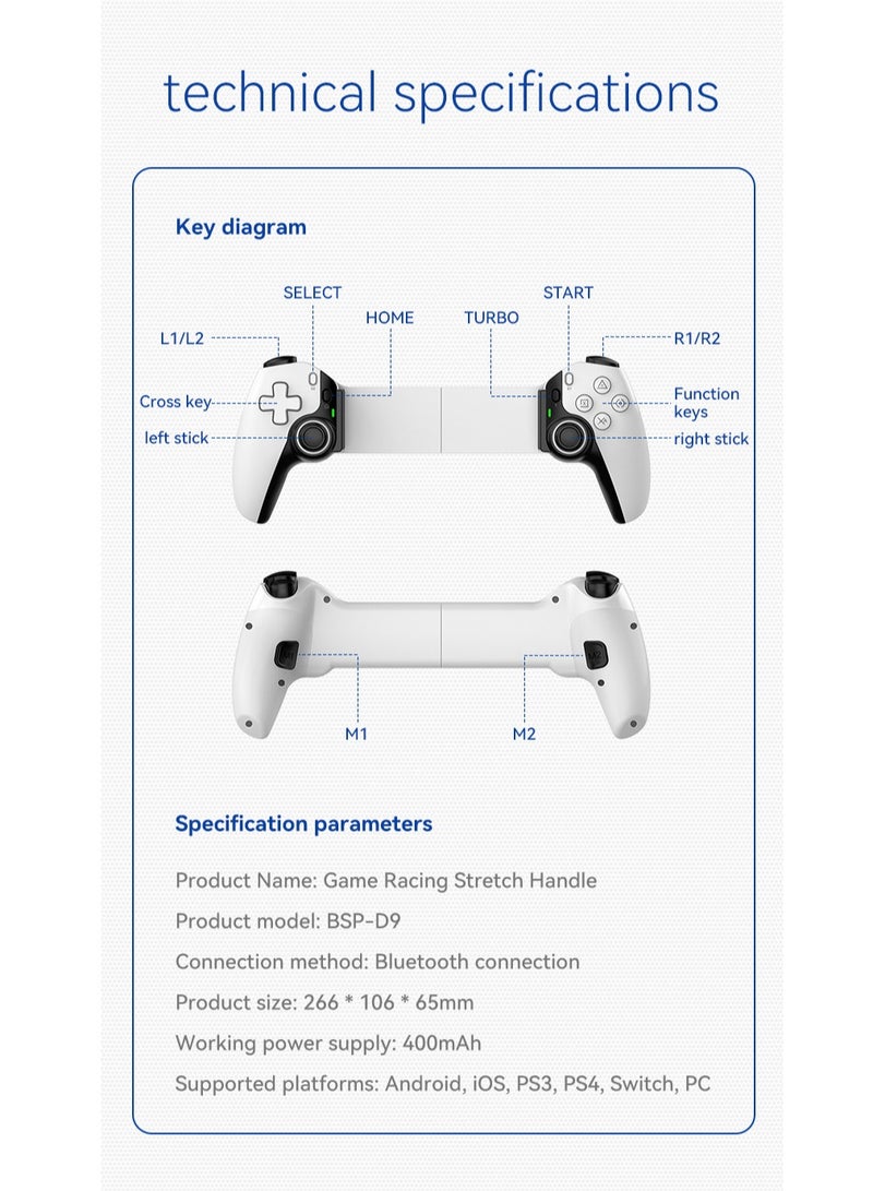 D9 Stretch Controller Gamepad New Hall Trigger Joystick Switch Android ios Pc P3/P4 Tablet Universal