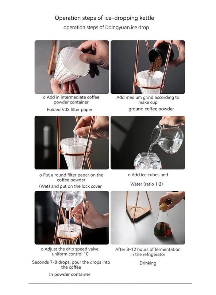 ماكينة صنع القهوة المثلجة الفاخرة ZeroHero Cold Brew Drip Coffee، برج صنع القهوة المثلجة، 800 مل - ماكينة صنع القهوة المثلجة للباريستا وعشاق القهوة - ارتفاع 66 سم، زجاج بوروسيليكات، لون ذهبي وردي.