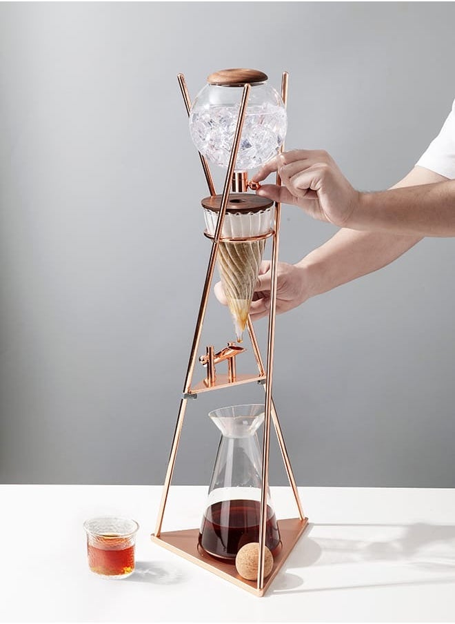 ماكينة صنع القهوة المثلجة الفاخرة ZeroHero Cold Brew Drip Coffee، برج صنع القهوة المثلجة، 800 مل - ماكينة صنع القهوة المثلجة للباريستا وعشاق القهوة - ارتفاع 66 سم، زجاج بوروسيليكات، لون ذهبي وردي.