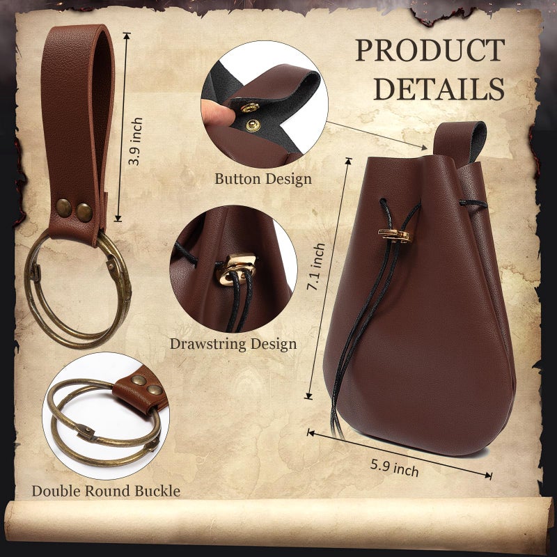 SUMGOGO Retro Belt Pouch Waist Bag Womens Fanny Pack Cellphone Holder Steampunk Medieval Renaissance Purse Costume Accessory (Tri-Brown) - Image 4