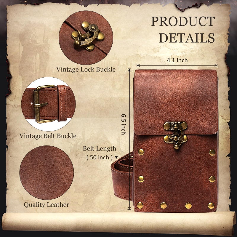 SUMGOGO Retro Belt Pouch Waist Bag Womens Fanny Pack Cellphone Holder Steampunk Medieval Renaissance Purse Costume Accessory (Tri-Brown) - Image 3