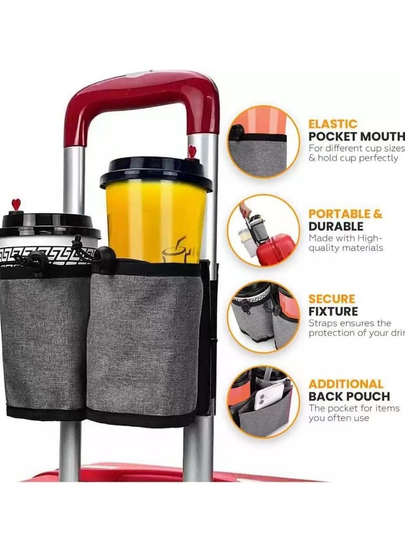 حامل أكواب للأمتعة، حامل أكواب سفر للأمتعة حامل مشروبات للأمتعة حقيبة سفر بعجلات تتسع لوضع كوبين من القهوة حقيبة سفر صغيرة لحمل الأكواب (رمادية) - Image 1