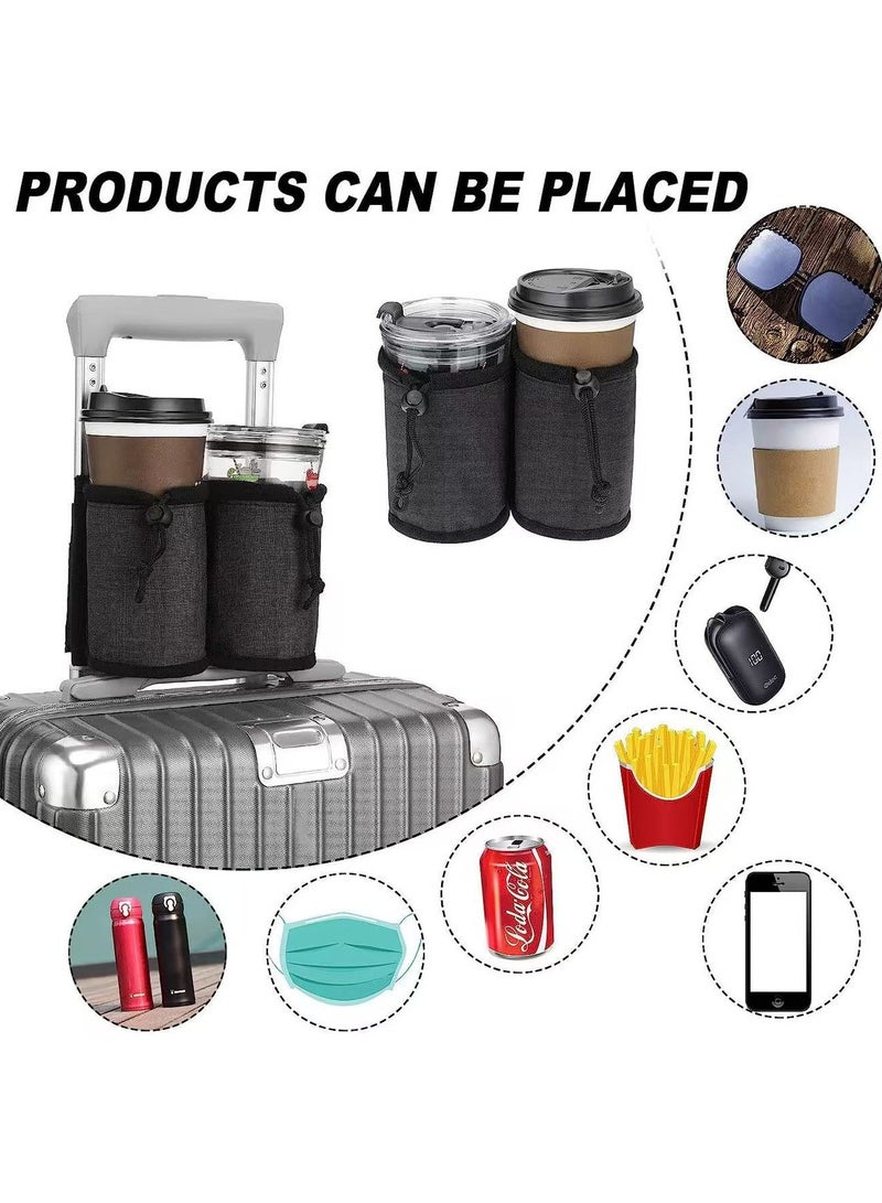 حامل أكواب للأمتعة، حامل أكواب سفر للأمتعة حامل مشروبات للأمتعة حقيبة سفر بعجلات تتسع لوضع كوبين من القهوة حقيبة سفر صغيرة لحمل الأكواب (رمادية) - Image 2