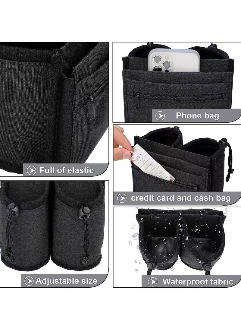 حامل أكواب للأمتعة، حامل أكواب سفر للأمتعة حامل مشروبات للأمتعة حقيبة سفر بعجلات تتسع لوضع كوبين من القهوة حقيبة سفر صغيرة لحمل الأكواب (رمادية) - Image 3