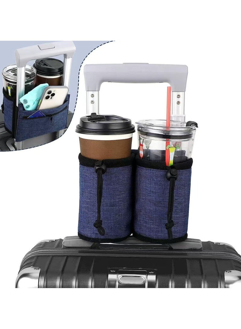 حامل أكواب للأمتعة، حامل أكواب سفر للأمتعة حامل مشروبات للأمتعة حقيبة سفر بعجلات تتسع لوضع كوبين من القهوة حقيبة سفر صغيرة لحمل الأكواب (رمادية) - Image 4