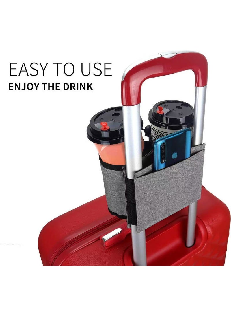 حامل أكواب للأمتعة، حامل أكواب سفر للأمتعة حامل مشروبات للأمتعة حقيبة سفر بعجلات تتسع لوضع كوبين من القهوة حقيبة سفر صغيرة لحمل الأكواب (رمادية) - Image 5