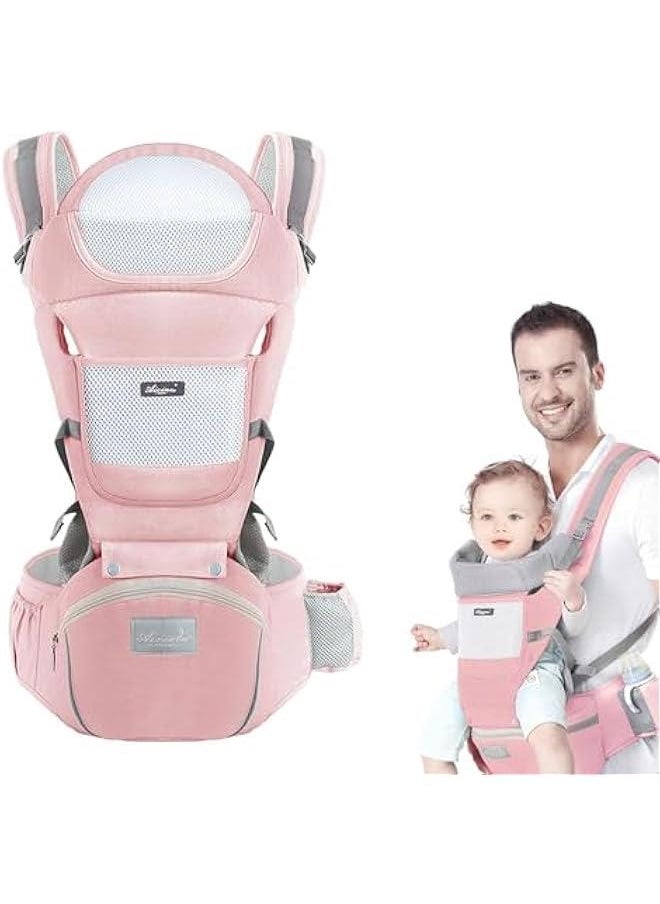 HOOKOR Baby Carrier with Hip Seat, Multi-Functional 9 in 1 Baby Carrier Newborn to Toddler for All Seasons, Baby Backpack Carrier for Toddler (Pink)  - Image 1