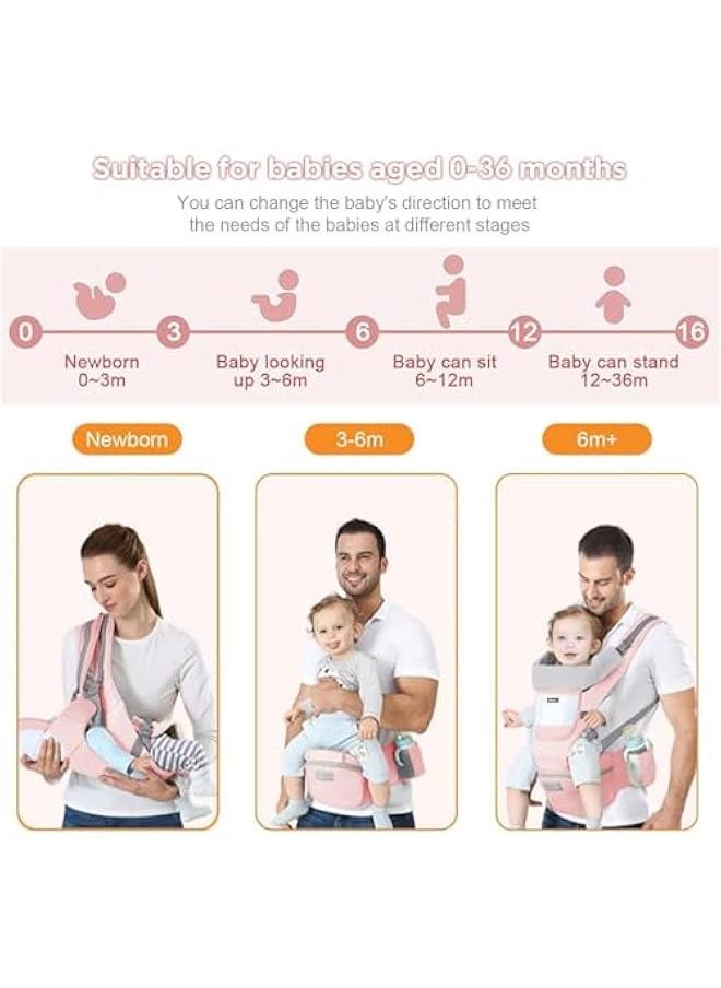 HOOKOR Baby Carrier with Hip Seat, Multi-Functional 9 in 1 Baby Carrier Newborn to Toddler for All Seasons, Baby Backpack Carrier for Toddler (Pink)  - Image 3